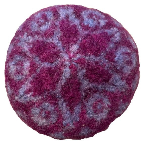 Handknit Felted Wool Childrens Hat Scandinavian Alpine Mulberry Purple Pattern - Picture 1 of 4